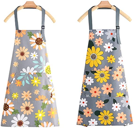 Kitchen Aprons for Women Arabest 2 Pack Adjustable Waterproof Cooking Apron with Pockets, Chef Aprons for Kitchen Baking Gardening BBQ 2pcs