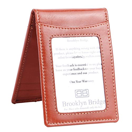 Image of Brooklyn Bridge Genuine Leather Money Clip Wallet for Men VT Brown Tan - Premium Slim RFID Protected Wallet with Cash Clip & Multiple Card Slots, Smart Front Pocket Design, Stylish Gift for Men