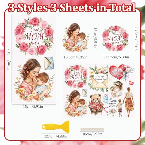 WANDIC 3 Sheets Mother's Day Rub on Transfer Stickers Kinship Decals Waterproof Stickers Furniture Decals for DIY and Home Decoration,15 * 30cm - Image 2