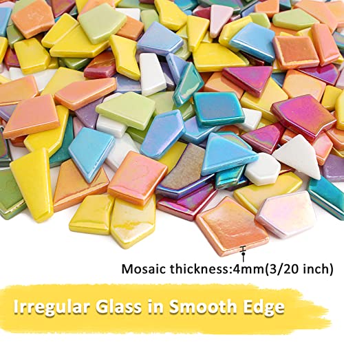 Youway Style Iridescent Glass Mosaic Tiles for Crafts Bulk,200g Broken Mosaic Glass Pieces for DIY Home Garden Art Projects, Handmade Crafts & Decor