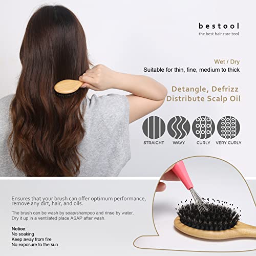 Hair Brush, BESTOOL Small Travel Hair Brush for Women Men or Kids, Boar Bristle Hairbrush for Detangling Defrizz - Image 2