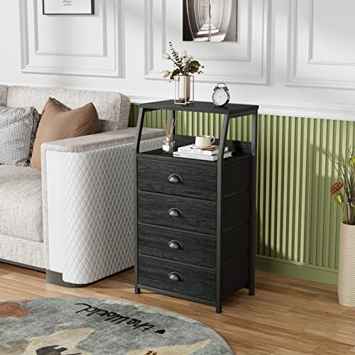 image for Furnulem Tall 4 Drawers Dresser, Vertical Storage Tower Black Dresser 