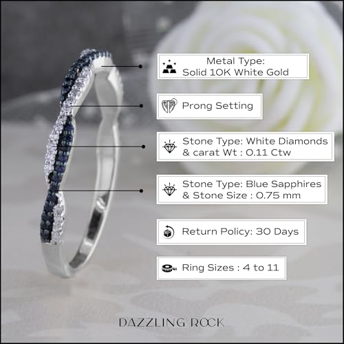 Dazzlingrock Collection Round Blue Sapphire & White Diamond Swirl Stackable Ring for Women in 10K Solid Gold4