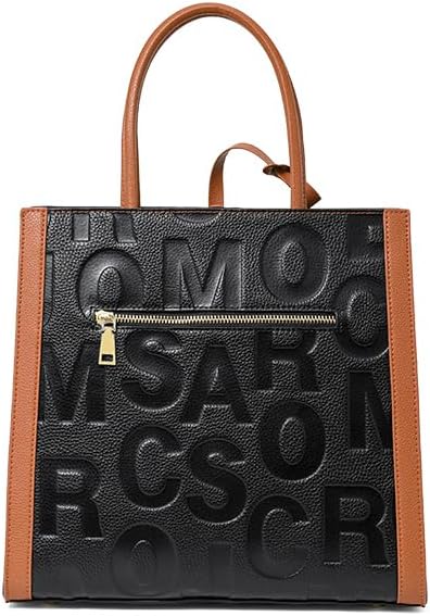 Leather leather handbag large capacity letter detachable shoulder strap color-blocked triangle women's single tote bag - Image 6