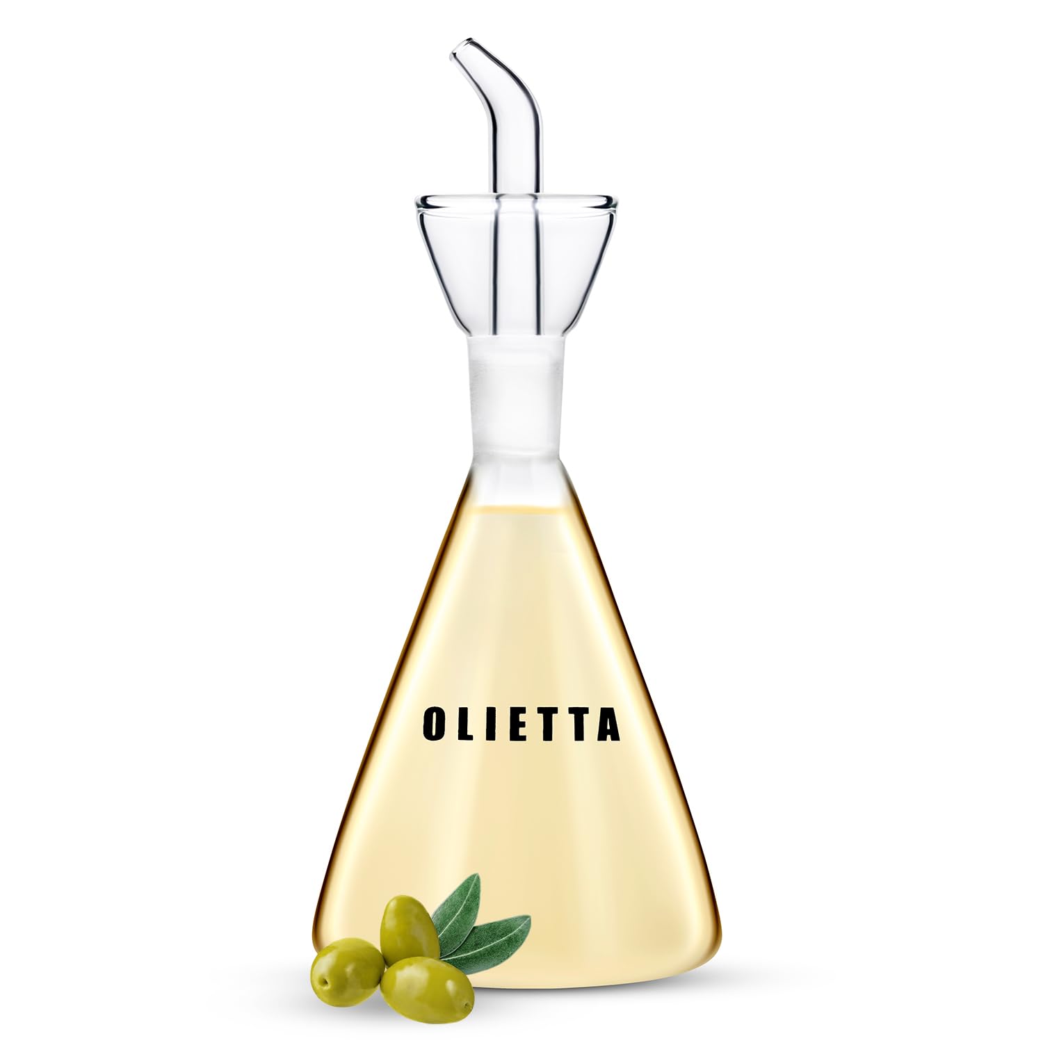 Olietta Konischer Ölflasche Tropf- und auslaufsichere aus Glas 500 ml Olivenöl Flasche mit Ausgießer - Ölspender zum Ausgießen & Träufeln - Leicht zu reinigen - Öl Dosierflasche