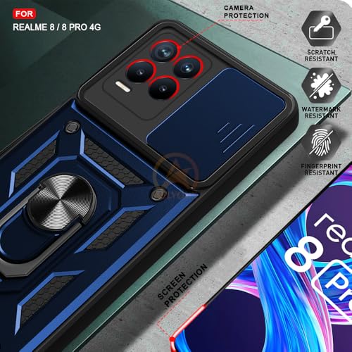 Image of Armor Bumper Back Cover Case for Realme 8 Pro / 8 4G Rotating Camera Cover, Ring Holder & Kickstand | Heavy Duty & 360 Degree Protection Realme 8 Pro / 8 4G Back Cover (Blue)