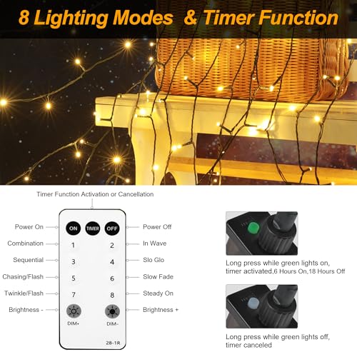 Tacobey LED Lichterkette Weihnachtsbaum Außen Innen mit Fernbedienung, 20M 200 LED Weihnachtsbeleuchtung Außen Strombetrieben, Timer, 8 Modi, Wasserdicht Weihnachten Deko Lichterkette Warmweiß