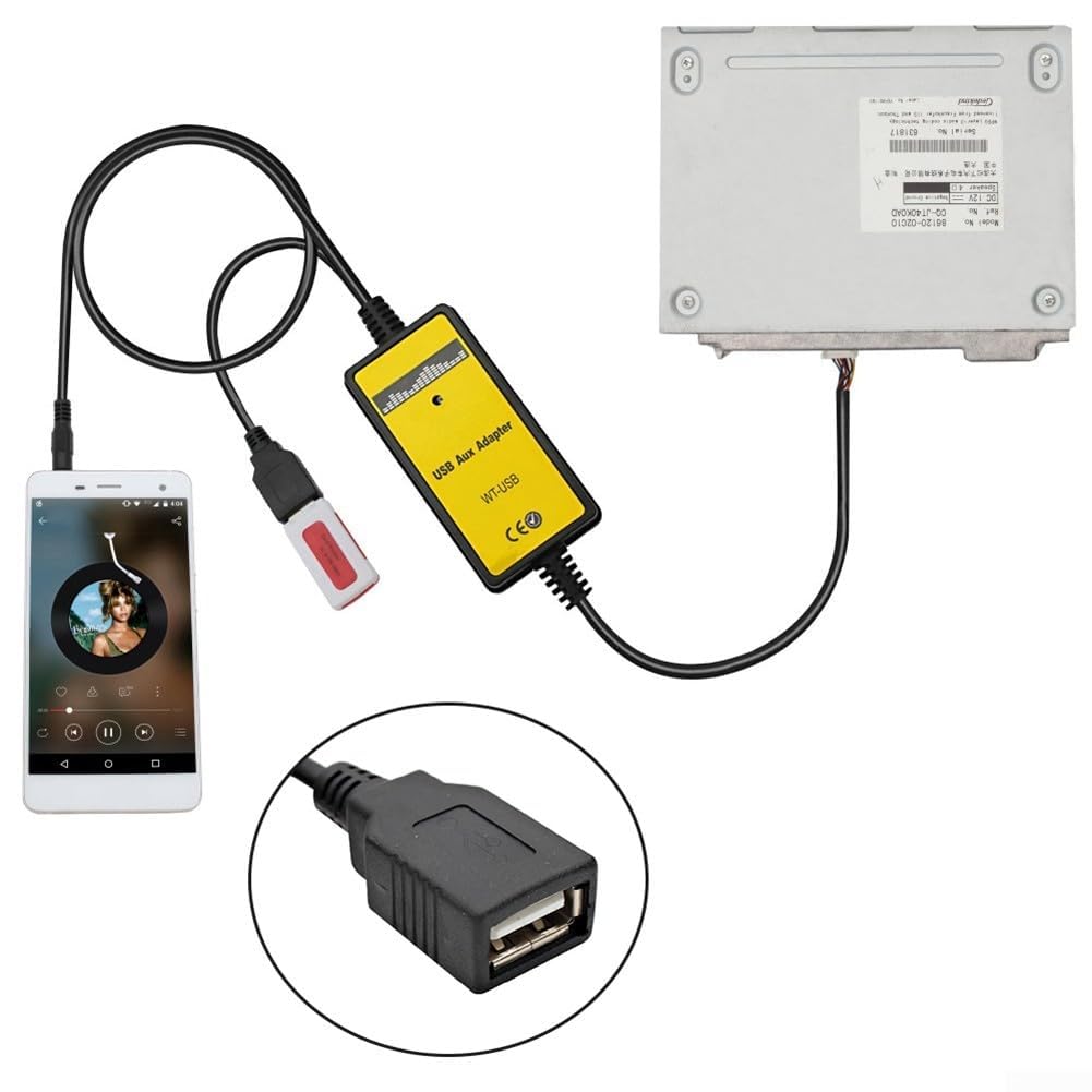 Auto Audio MP3 USB Interface Aux Adapter für Toyota mit 5+7 Pin Anschluss, unterstützt 3,5 mm AUX Eingang, hochwertiger MP3/WMA Decoder, zerstörungsfreie Installation für Corolla/Camry/RAV4 Serie
