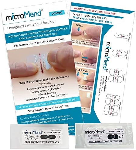 microMend Emergency Wound Closures Surgical Quality Laceration Repair Without Stitches - Think Ahead - Be Prepared - Add to Your Survival Kit, Camping Gear (Combo Pack - 2 Sizes: Small & Medium)