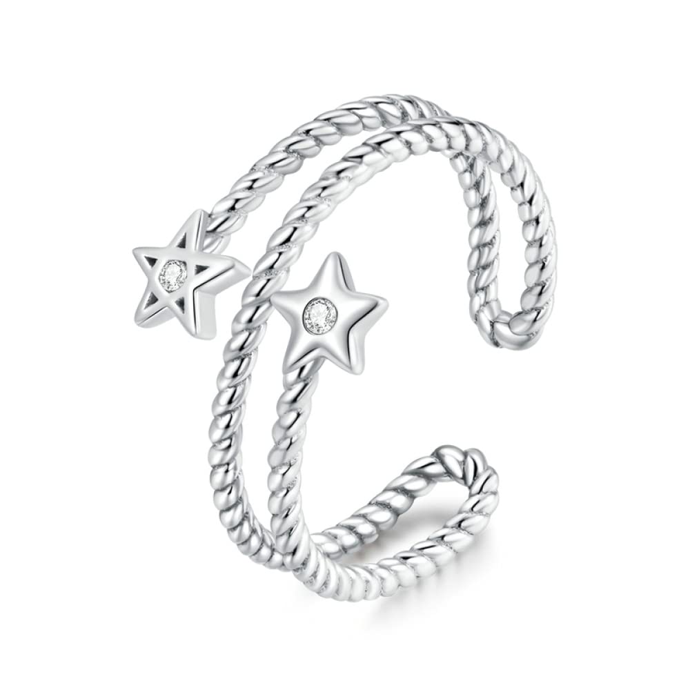 Anillo de dos estrellas ajustable que soluciona el problema de talla para niña 6