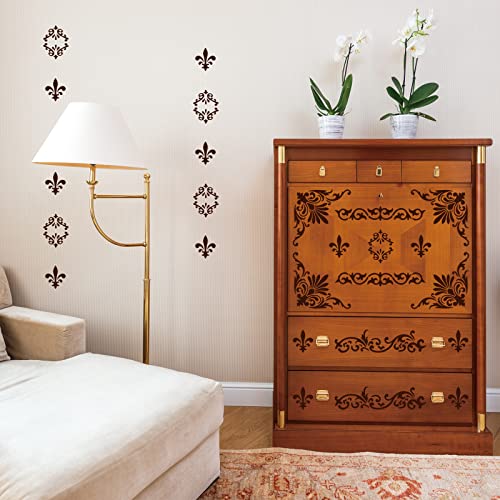 INFUNLY 4 STÜCKE Eckschablonen Zum Malen von Blumen Quadratische Bordüren Wandschablone Großes Muster Fliesenschablone Wiederverwendbar Möbeldekoration Auf Holz Segeltuch Papier Stoff