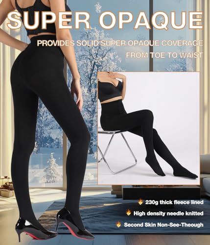 Image of MERYLURE Fleece Lined Tights Women, Winter Warm Opaque Thermal Pantyhose, High Waisted Thick Control Top Leggings