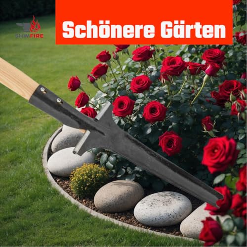 Foto von SHW-FIRE Unkrautstecher Profi mit 82cm Eschenholzstiel - Handgeschmiedet mit praktischem Tritt