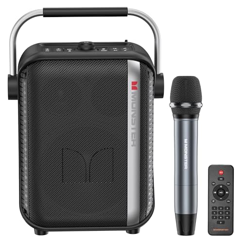 Monster Traveler Mini Bluetooth Speaker with Wireless Microphone, 80W Powerful Wireless Speaker with...