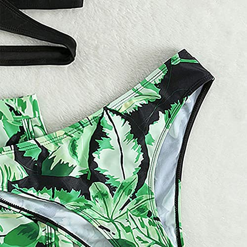 3 Pieces Girls Swimsuits Printed Bikini Bathing Suit Summer Swimwear with Cover Up (Green #2, 10-11 Years)2