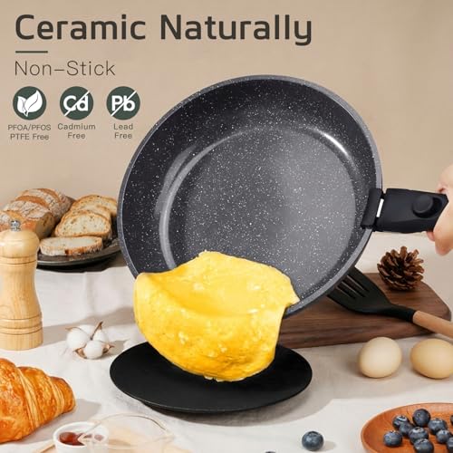 Image of GiPP Ceramic Pots and Pans Set Non Stick, Nonstick Detachable Handle Cookware Sets, Healthy Non Toxic PFAS PFOA & PTFE Free, Dishwasher &Oven Safe, Induction Kitchen Pot and Pan, 17 Piece Gray