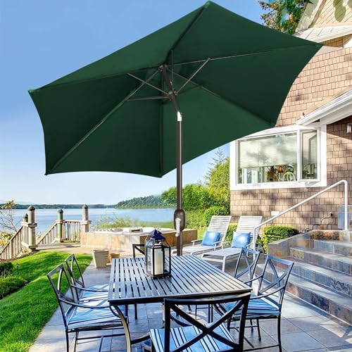 Image of Blissun 7.5 ft Patio Umbrella, Yard Umbrella, Outdoor Market Umbrella with Push Button Tilt Crank, Dark Green