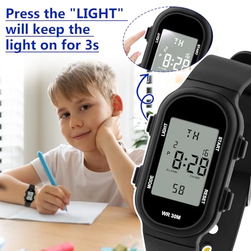 Image of Juboos Kid's Digital Watch for Boys and Girls, Waterproof LCD Digital Sports Kids Watch with 7 Color LED Lights, Stopwatch, Alarm