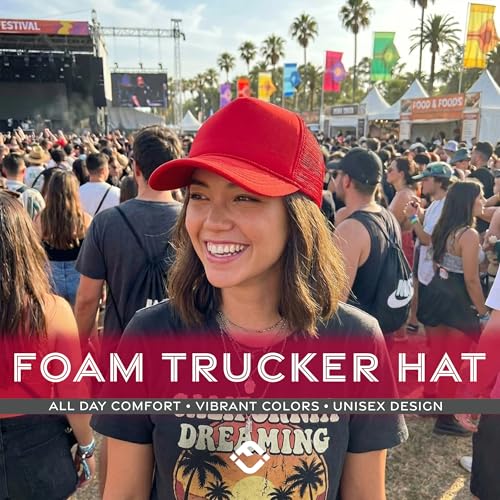 Image of Funky Junque Foam Trucker Hat, Trucker Hats for Women & Men - Blank Adjustable Snapback Mesh Back Baseball Cap