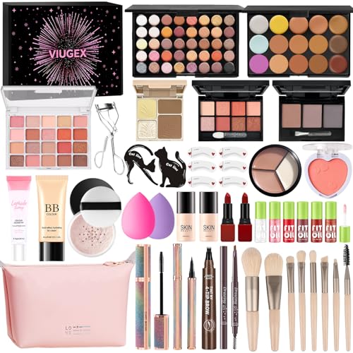 Coffret Maquillage Femme, Kit de Maquillage Complet, Coffret Cadeau Maquillage Ado Fille, Makeup Gift Set avec Ombres Paupière Fond de Teint Correcteur Blush Rouge à...