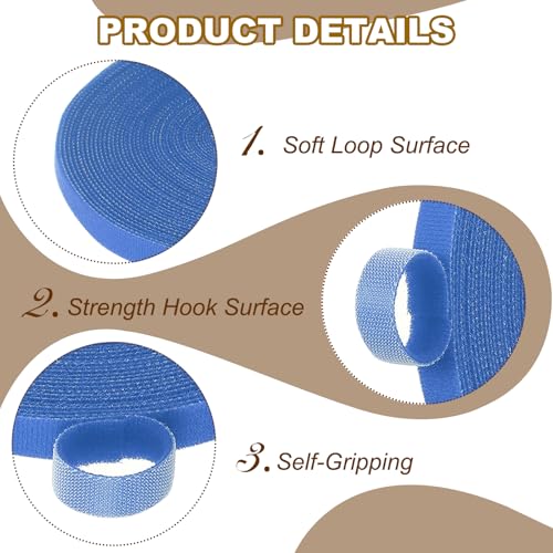 Image of PATIKIL 0.4IN x 33FT Hook and Loop Tape, 2 Pcs Double-Sided Nylon Strips Reusable Cable Ties Roll Multi-Purpose Cord Management Tape Wrap Fastener for Home Office, Blue