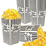 DECYOOL Paper Popcorn Bags, 14oz Popcorn Bags Black and White Movie Night Popcorn Boxes 30pack Mini Pop Corn Buckets and Container for Home, Carnival Party, Decorations