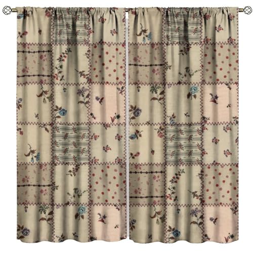 Veridic Boho Patchwork Curtains,Farmhouse Pieced Patchwork Plaid Stitching Patch Pattern