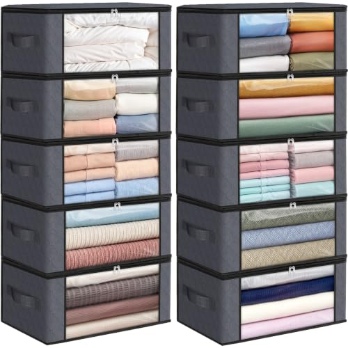 Image of Fab totes 35L Closet Organizers and Storage, Foldable Under Bed Storage Containers, Storage bags for Organizing Bedroom, Closet, Clothing,Organization with Handle (10 Pack,Grey)