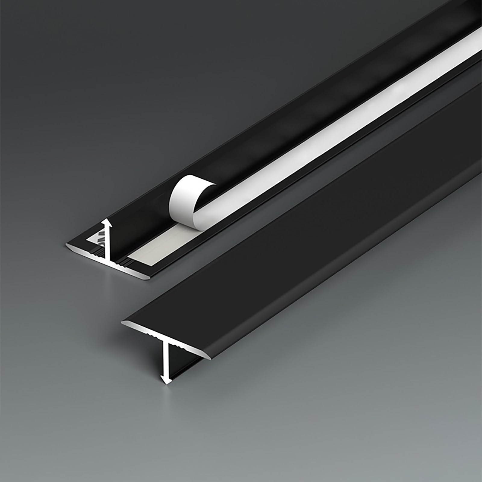 Perfil en T de aluminio negro que elimina desniveles en juntas de suelo de 90 y 100 cm