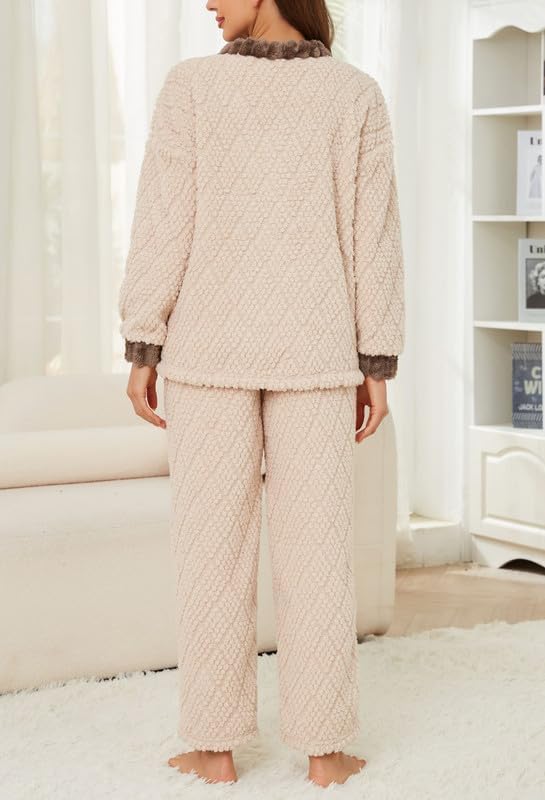 U2SKIIN Women's Plush Fleece Pajama Set,Soft Jacquard Pajamas for Women Cozy Lounge Sleepwear - Image 6