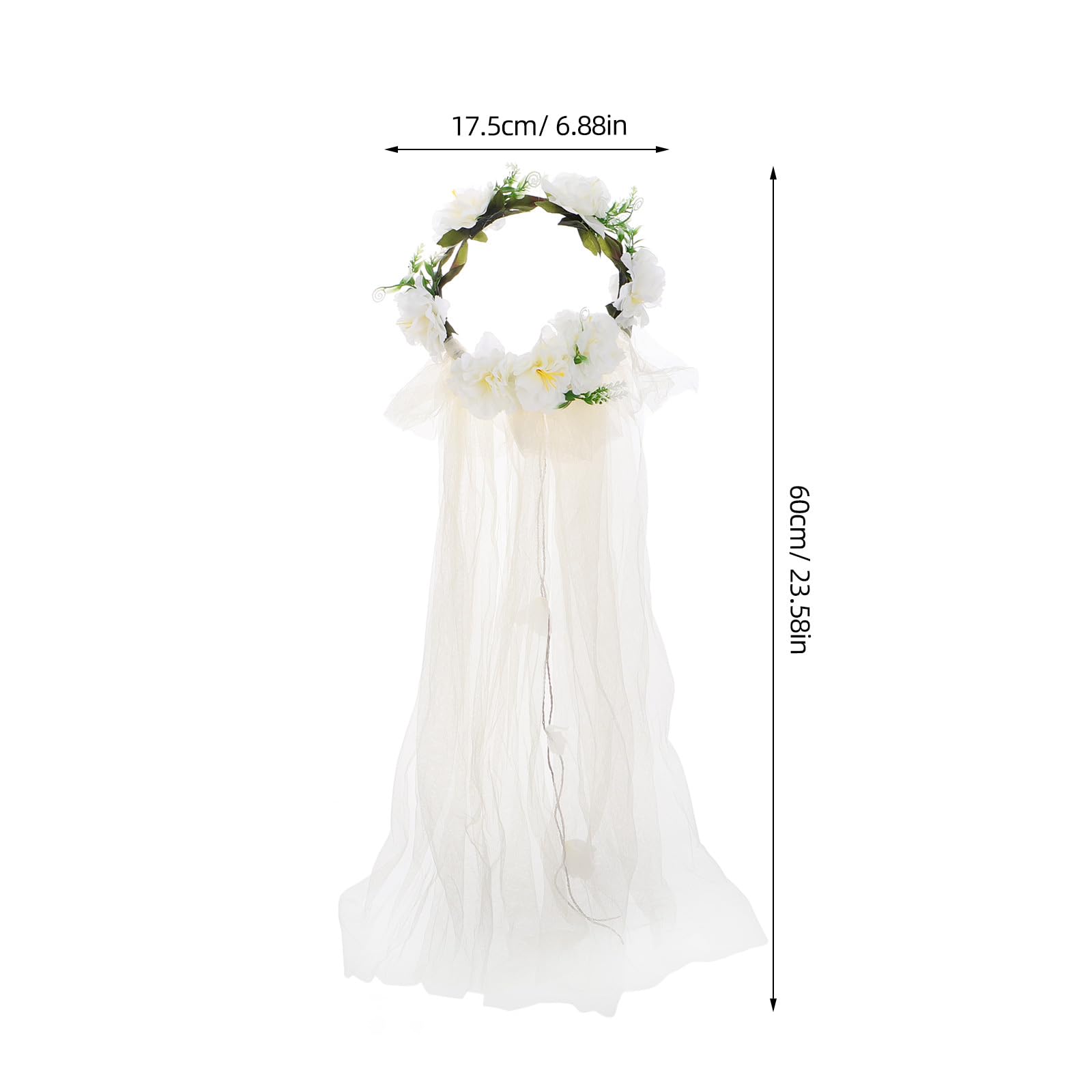FRCOLOR Bridal Flower Crown with Veil White Floral Headband Wedding Hair Accessory Beach Party Bachelorette Shower Headdress for Women - Image 2