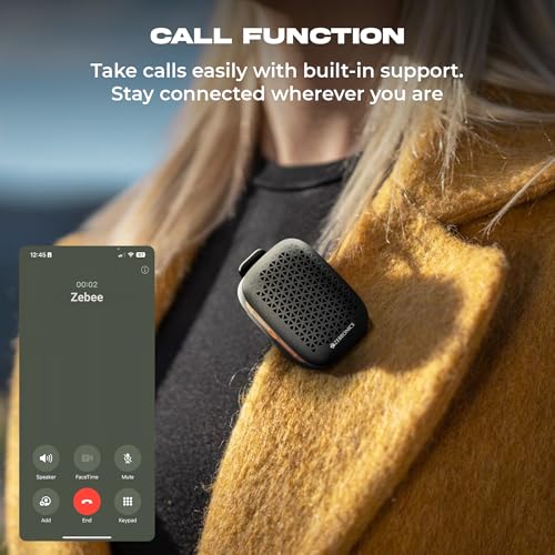 Image of Zebronics Portable Bluetooth Speaker, 4W Output, Up to 6Hrs Playback, Magnetic Clip Design, BT v5.4, TWS Pairing, LED Indicator, Call Function, Media /Volume Control, Type-C (Clipper Pro, Black)