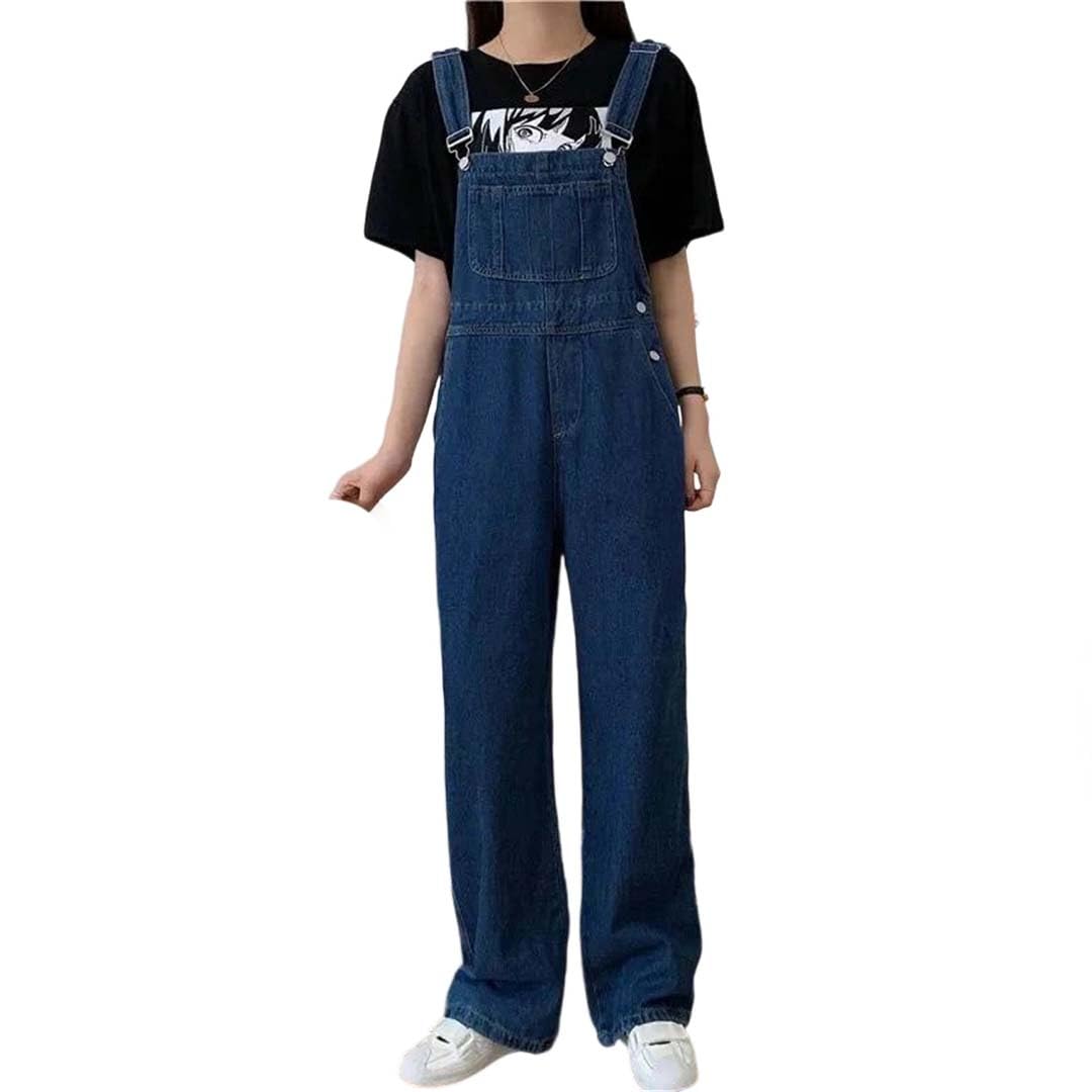 Overol retro con peto para mujer, overol de mezclilla holgado, talla grande, overol de pierna ancha, overol de mezclilla