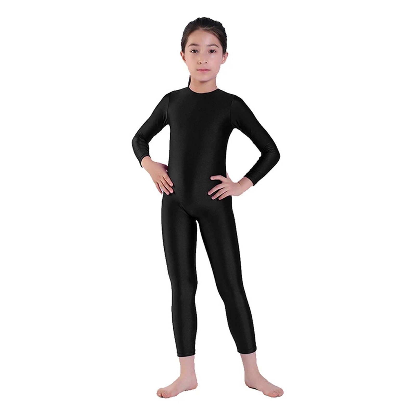 Body nero per bambina Tuta intera da ginnastica for ragazze, con maniche lunghe, nera, for balletto, pattinaggio, danza, tuta intera