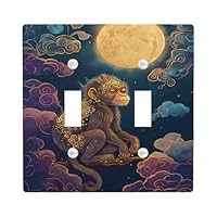 Fanciful Monkey Light Switch Cover Plate, Night Sky Blue with Moon and Clouds, Decorative Wall Accents, Thermoplastic Standard Size Double Toggle