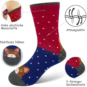 LOFIR Lustige Bunte Socken Dames Tier Muster Niedlich Socken aus Baumwolle Süß Karikatur Kawaii Katze Socken Neuheit Socken Geschenk für Mädchen Dames, Größe 35-41, 5 Paare