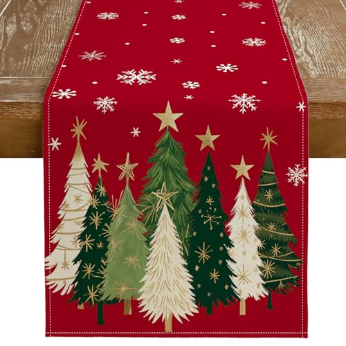 GEEORY Christmas Table Runner 13x72 Inch, Xmas Trees Snowflakes Winter...