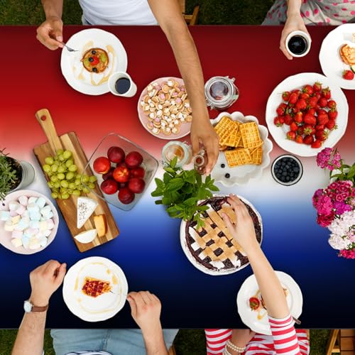 Image of Oudain 3 Pack Patriotic Tablecloths 4th of July Tablecovers 54 inch x 108 inch Red, White and Blue Gradient Plastic Tablecloths for 250th Anniversary Memorial Day, Independence Day, Labor Decor
