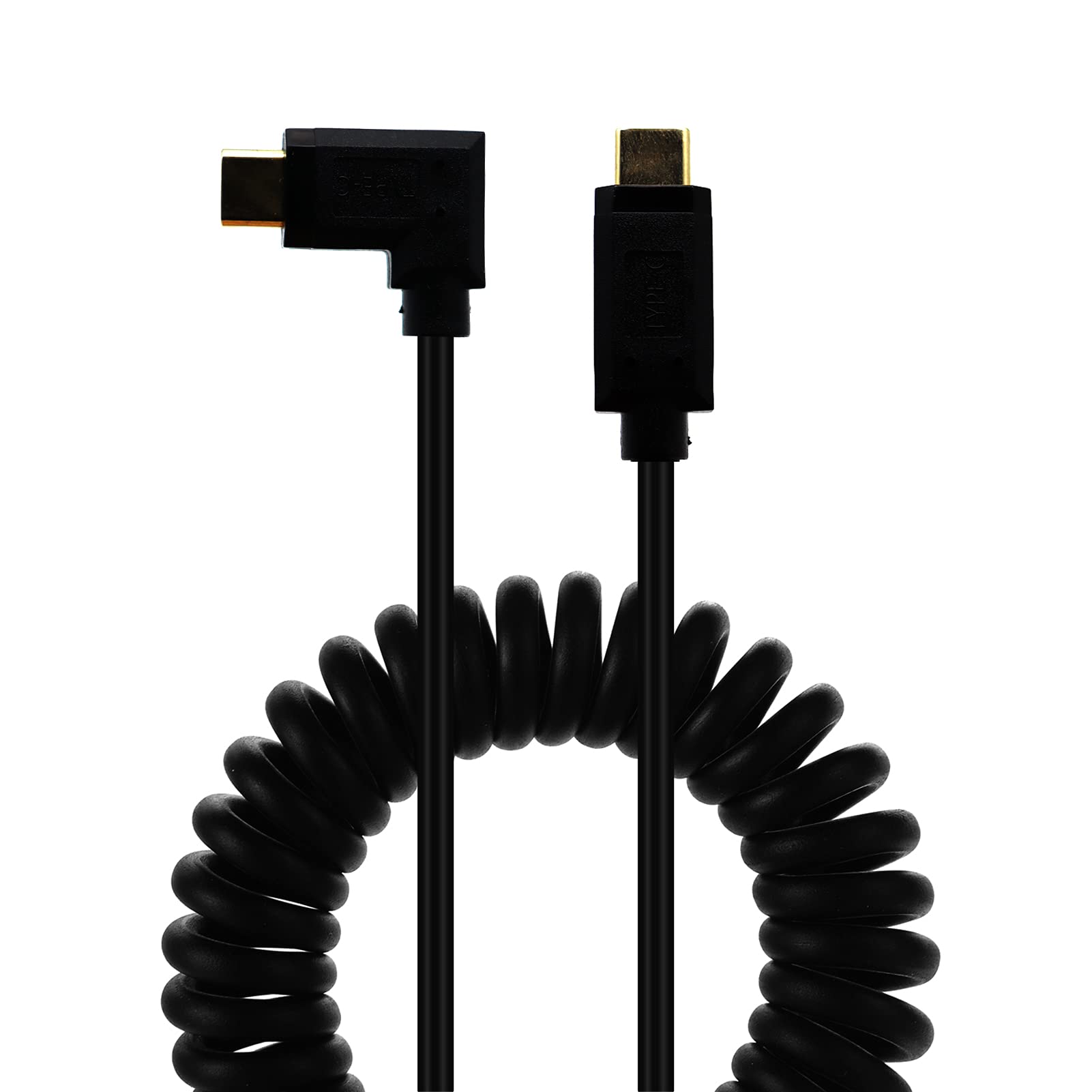 LOKEKE Coiled USB C to USB C Cable, Spring Type C Male to Type C Male with 90 Degree Angle Charging Cable Adapter Cord Compatible with Computer/Phone/