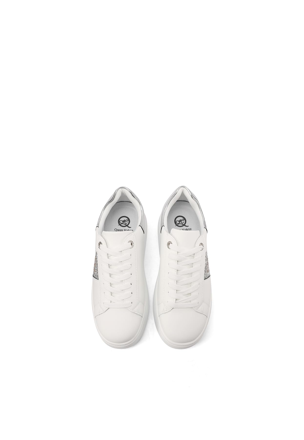 QUEEN HELENA Scarpe da Ginnastica Platform Sneakers con Strass Donna X31-12 (Argento, Sistema Taglie Calzature EU, Adulto, Donna, Numero, Media, 37)