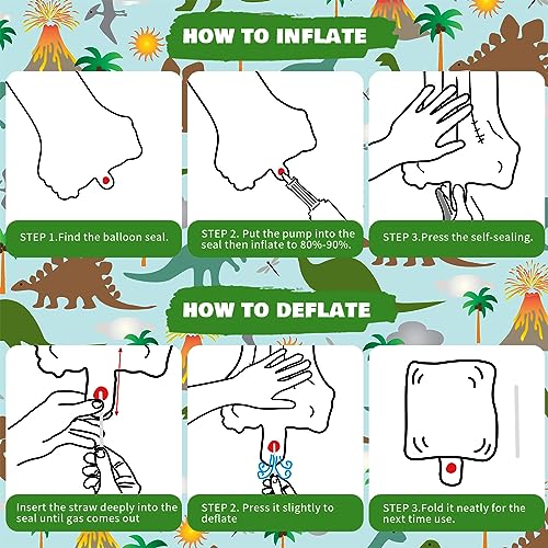 Image of Dinosaur Foil Balloons Set (12-50 in), 7 Pieces Large Dinosaur Aluminum Mylar Balloons for Kids, Giant Cute Birthday Dino Party Decorations for Boys Jungle Dino Theme Baby Shower Decor Supplies