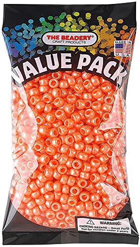 The Beadery - 9x6mm Barrel Pony Bead Orange Pearl - 900 Pieces - 750V273
