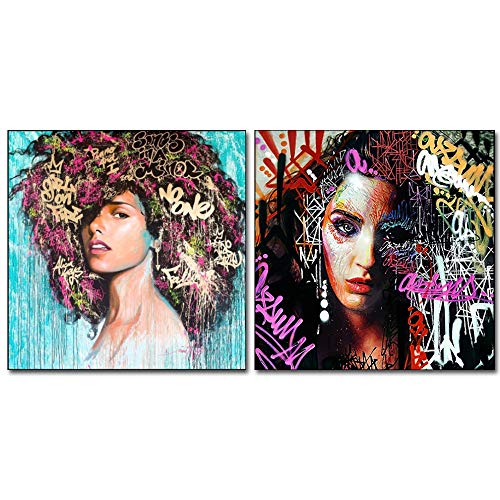 HinchJone African Girl Canvas Print Art Set of 2 African American Black Women Wall Art Photos for Bedroom Living Room Bathroom Home Decoration, No Frame 