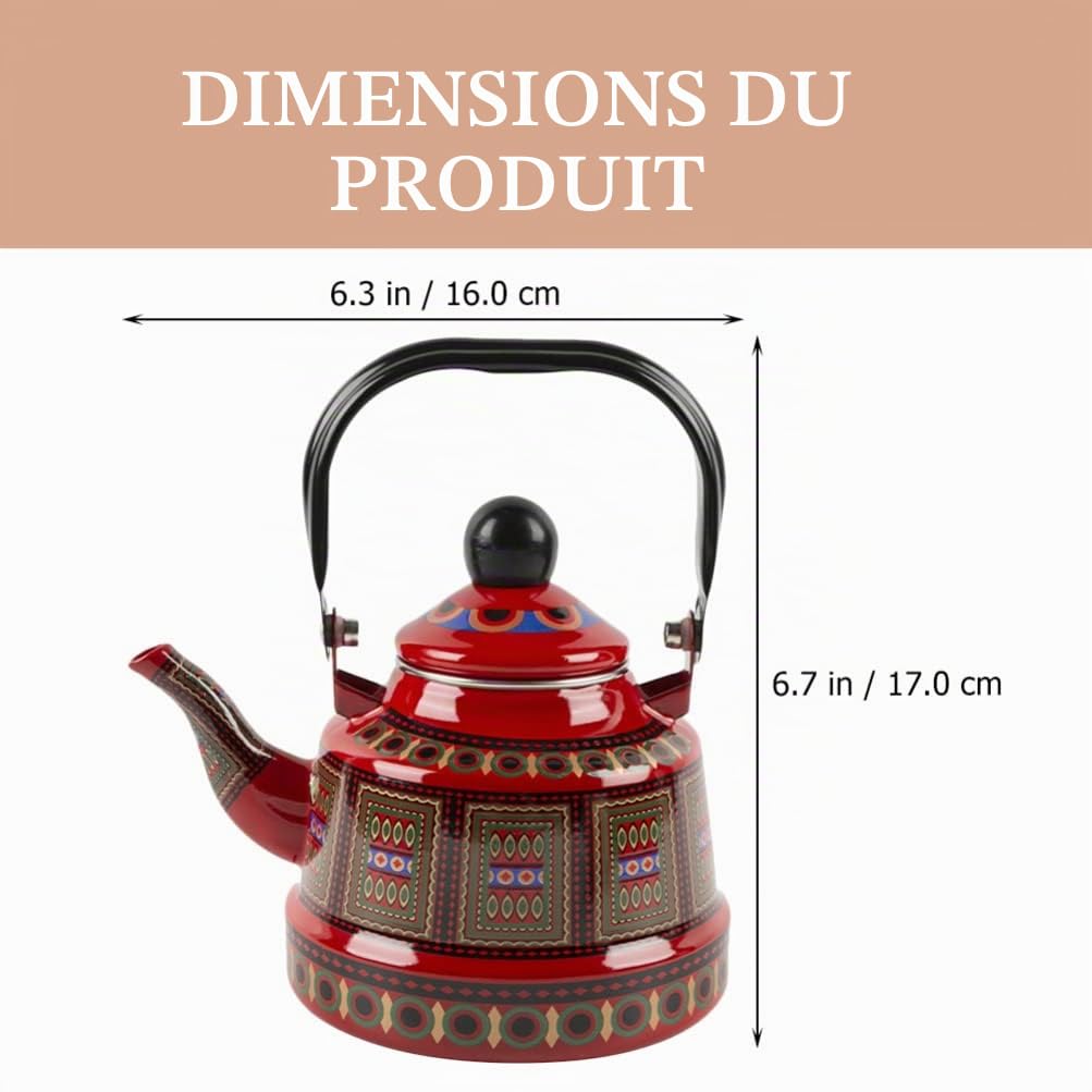 Cabilock Théière émaillée - Vintage - Bouilloire antique - Rétro - Bouilloire nostalgique - Cafetière émaillée - Pichet à induction - 1,7 l - Rouge