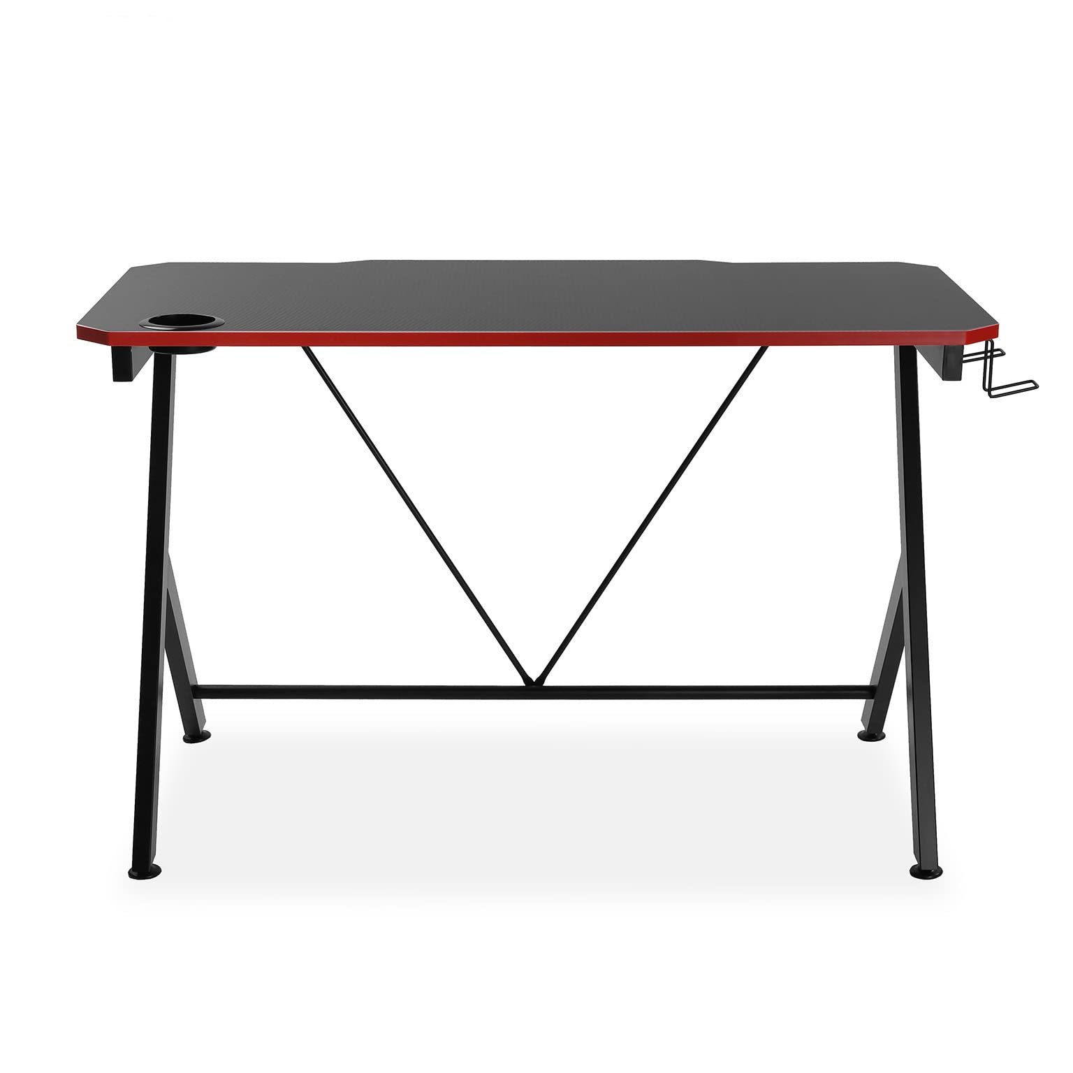 Versa Pablo stół do gier komputerowych, stół do pokoju lub gabinetu, uchwyt na kaski i napoje, wymiary (wys. x szer. x gł.) 76 x 60 x 120 cm, drewno i metal, czarno-czerwony