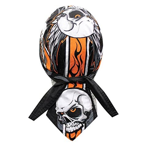 Capsmith Deluxe Black Orange White Grey Rider Skull Headwrap Durag Doo Rag Headwear Cover