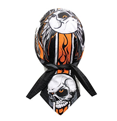 Capsmith Deluxe Black Orange White Grey Rider Skull Headwrap Durag Doo Rag Headwear