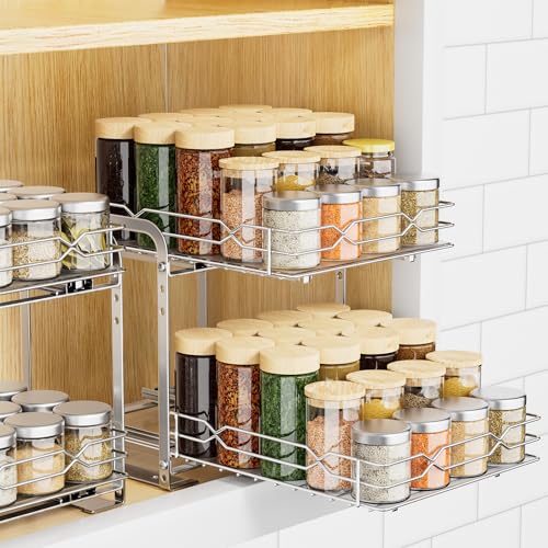 Pull Out Spice Rack Organizer for Inside Cabinet, 2 Tier