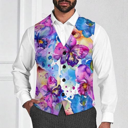 Watercolor Orchid Floral Novelty Men's Suit Vest Casual Formal Dress Vests Business Waistcoat2