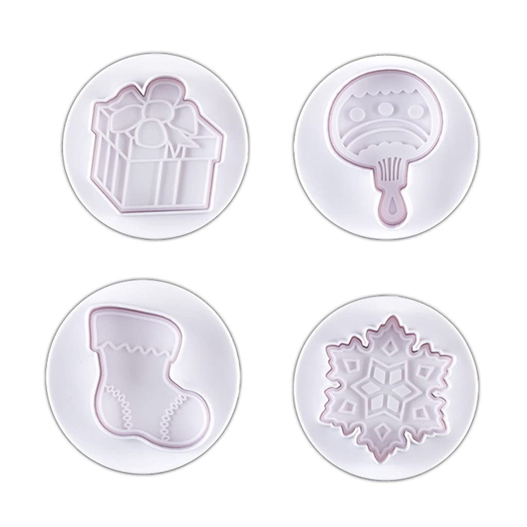 MALSSE Sugarcraft Christmas Socks Pine Cookie Cartoon Snowman Gift Food-grade Cake Plunger Cutter Gift Cake Molds for Baking
